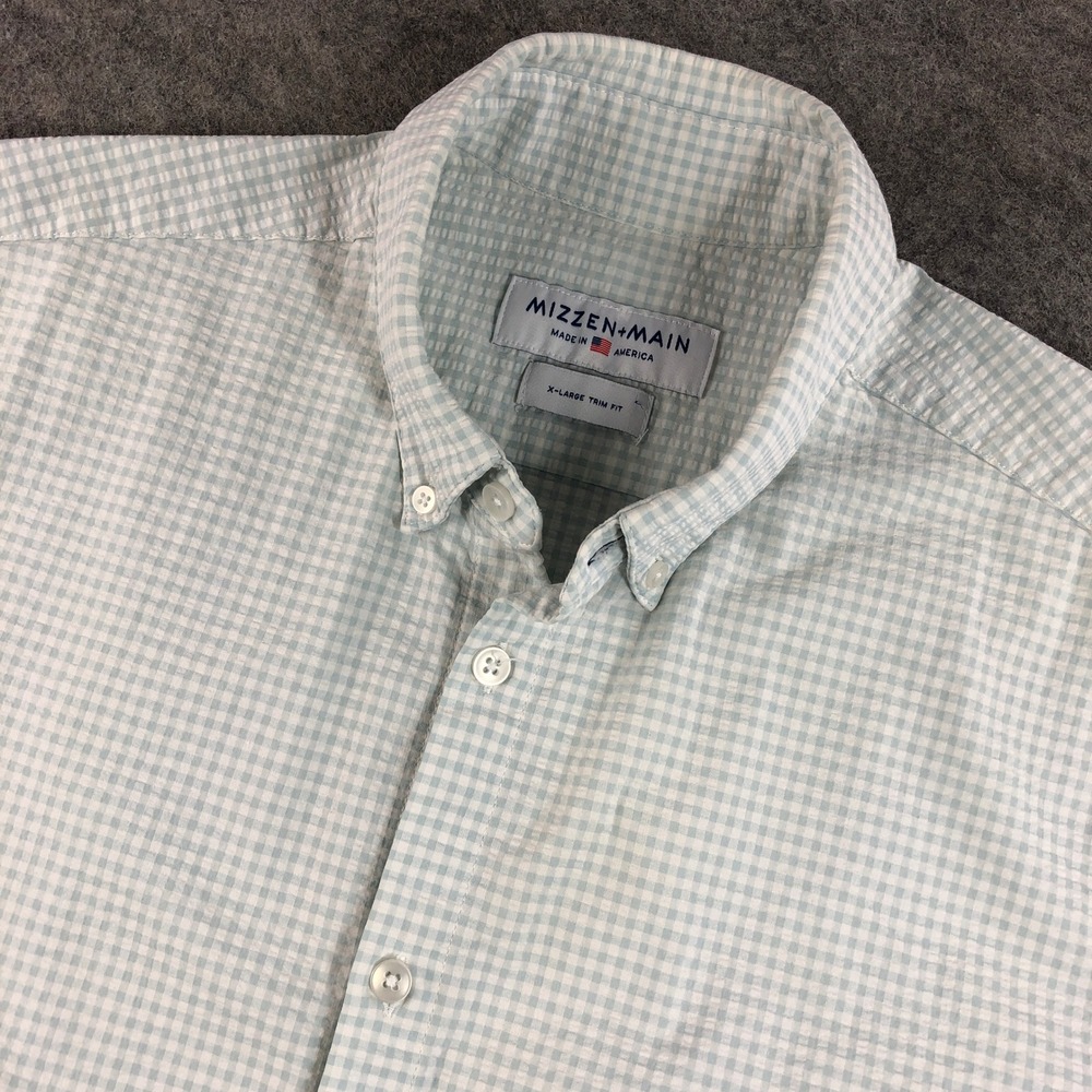 Mizzen and Main Mens XL Gingham Trim Fit Short Sleeve Button Down Shirt